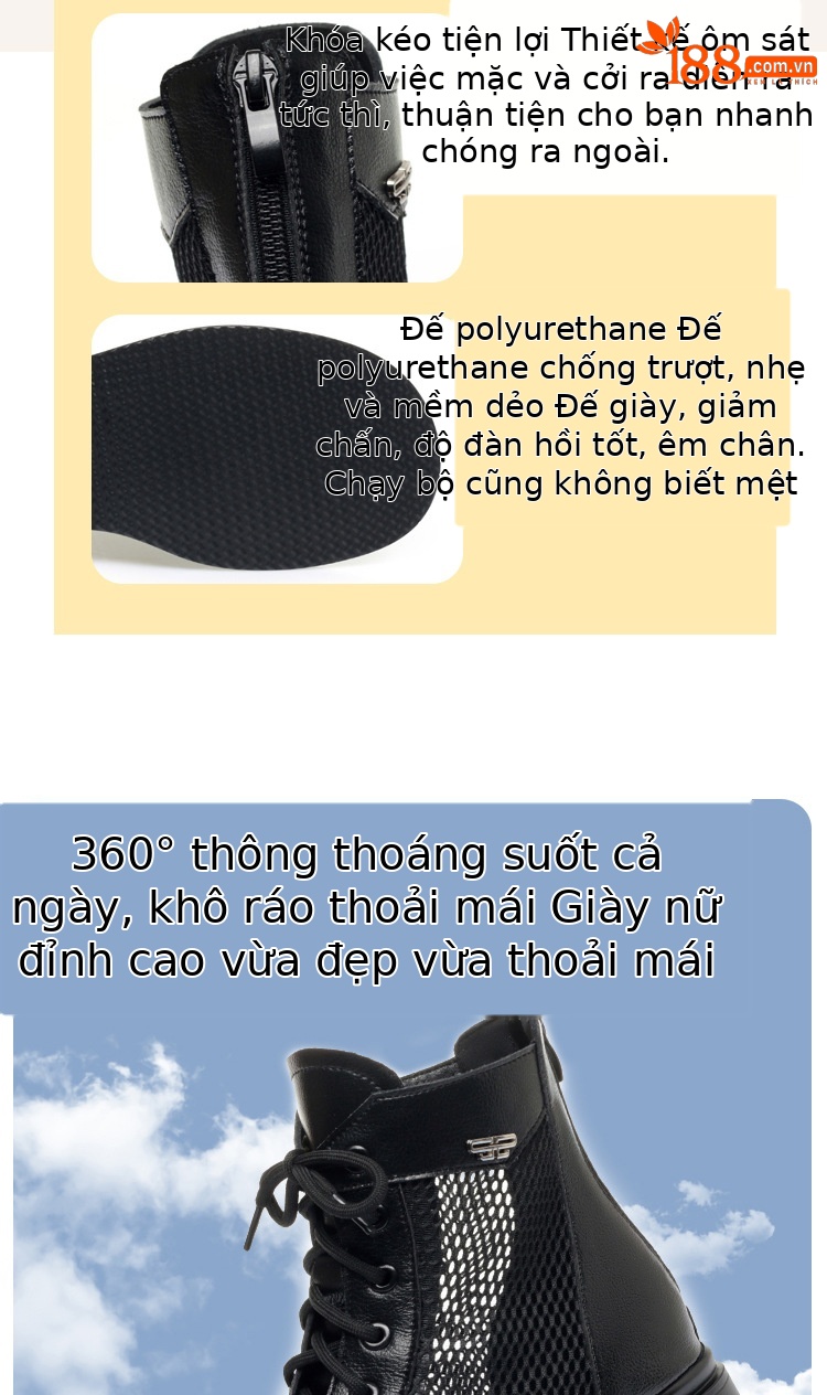 Boot lưới nữ đế dày thoáng khí cổ thấp dáng Martin — Màu đen chi tiết 4