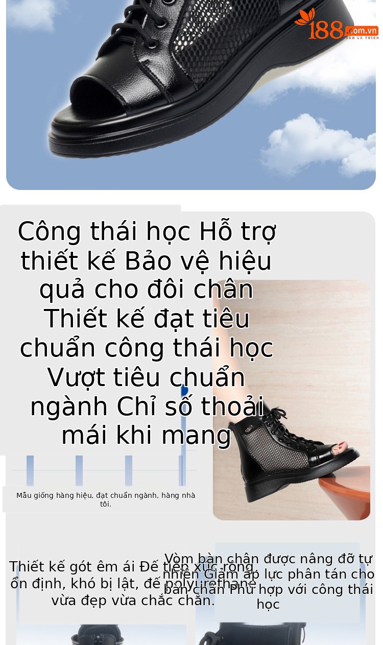 Boot lưới nữ đế dày thoáng khí cổ thấp dáng Martin — Màu đen chi tiết 5