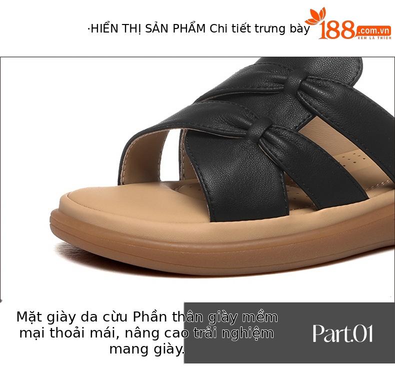 Dép nữ da dê thật đế nêm gót dày mùa hè — 7158 màu đen, 7158 màu be chi tiết 15