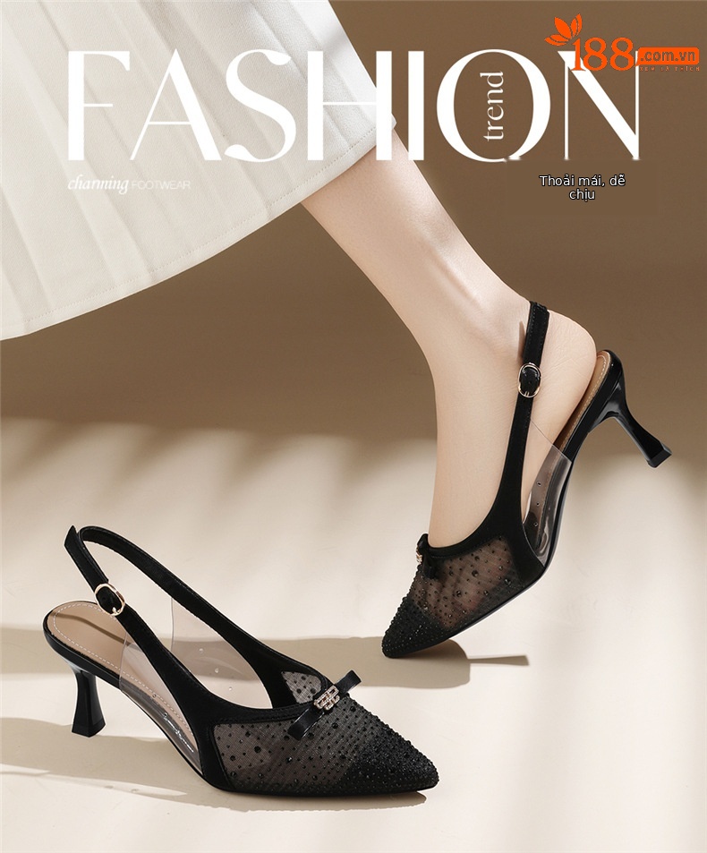 Giày sandal cao gót nữ mũi nhọn hở gót lưới thời trang xuân hè 2026 — 7117 màu mơ, 7117 màu đen chi tiết 1