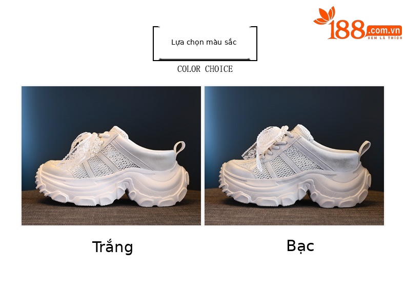Dép lê bít mũi sneaker nữ đế dày tăng chiều cao mặt lưới thoáng khí — Màu trắng, Màu bạc chi tiết 2