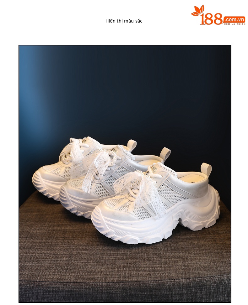 Dép lê bít mũi sneaker nữ đế dày tăng chiều cao mặt lưới thoáng khí — Màu trắng, Màu bạc chi tiết 18