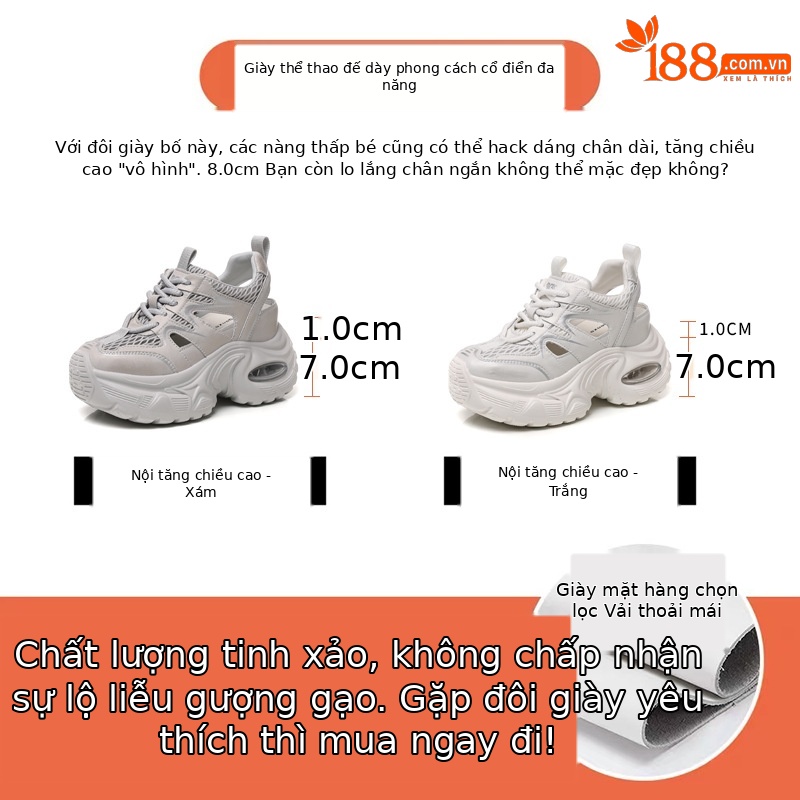 Giày sandal thể thao nữ đế dày độn cao, mặt lưới thoáng khí HS9866-6 — Màu trắng, Màu xám