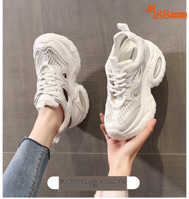Giày sandal thể thao nữ đế dày độn cao, mặt lưới thoáng khí HS9866-6 — Màu trắng, Màu xám chi tiết 1
