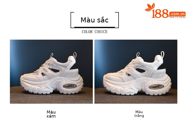 Giày sandal thể thao nữ đế dày độn cao, mặt lưới thoáng khí HS9866-6 — Màu trắng, Màu xám chi tiết 2