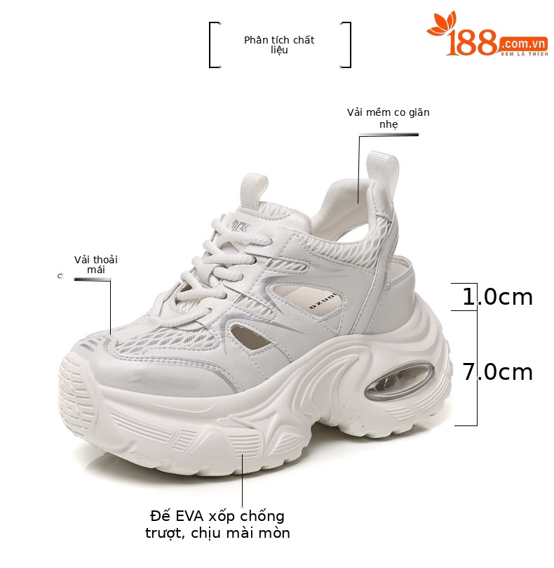 Giày sandal thể thao nữ đế dày độn cao, mặt lưới thoáng khí HS9866-6 — Màu trắng, Màu xám chi tiết 3
