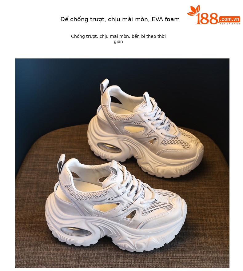 Giày sandal thể thao nữ đế dày độn cao, mặt lưới thoáng khí HS9866-6 — Màu trắng, Màu xám chi tiết 10