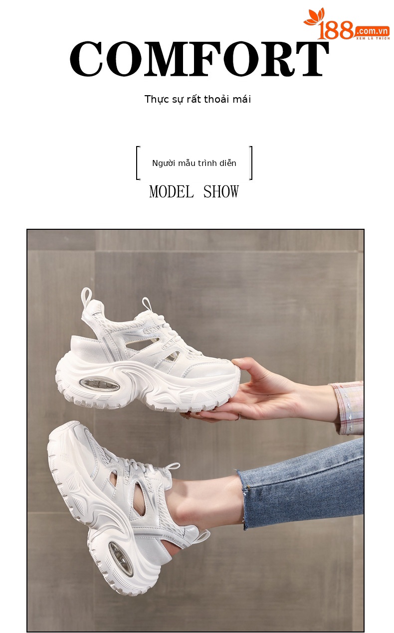 Giày sandal thể thao nữ đế dày độn cao, mặt lưới thoáng khí HS9866-6 — Màu trắng, Màu xám chi tiết 11