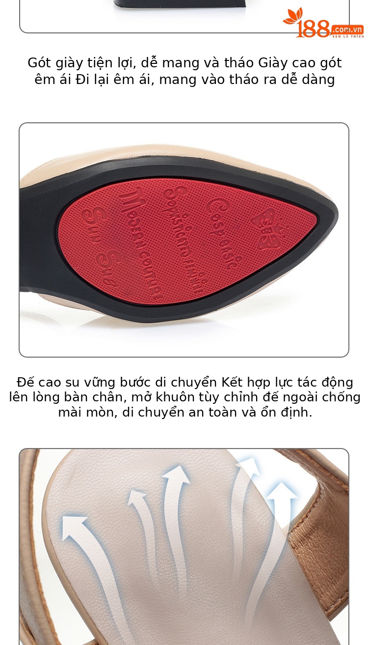 Sandal cao gót nữ mũi nhọn bít mũi da thật gót thô — Màu trắng chi tiết 7