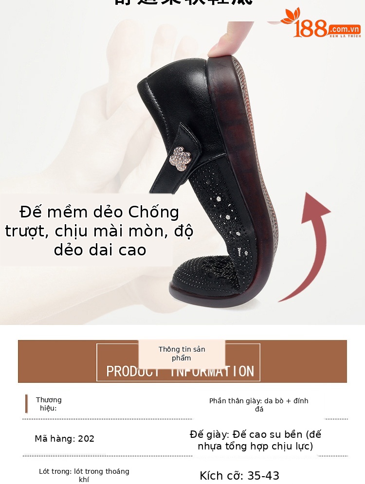 Sandal da thật quai chữ V đế bệt mùa hè cho nữ cỡ lớn — Màu be chi tiết 3