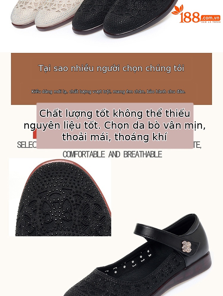 Sandal da thật quai chữ V đế bệt mùa hè cho nữ cỡ lớn — Màu be chi tiết 5