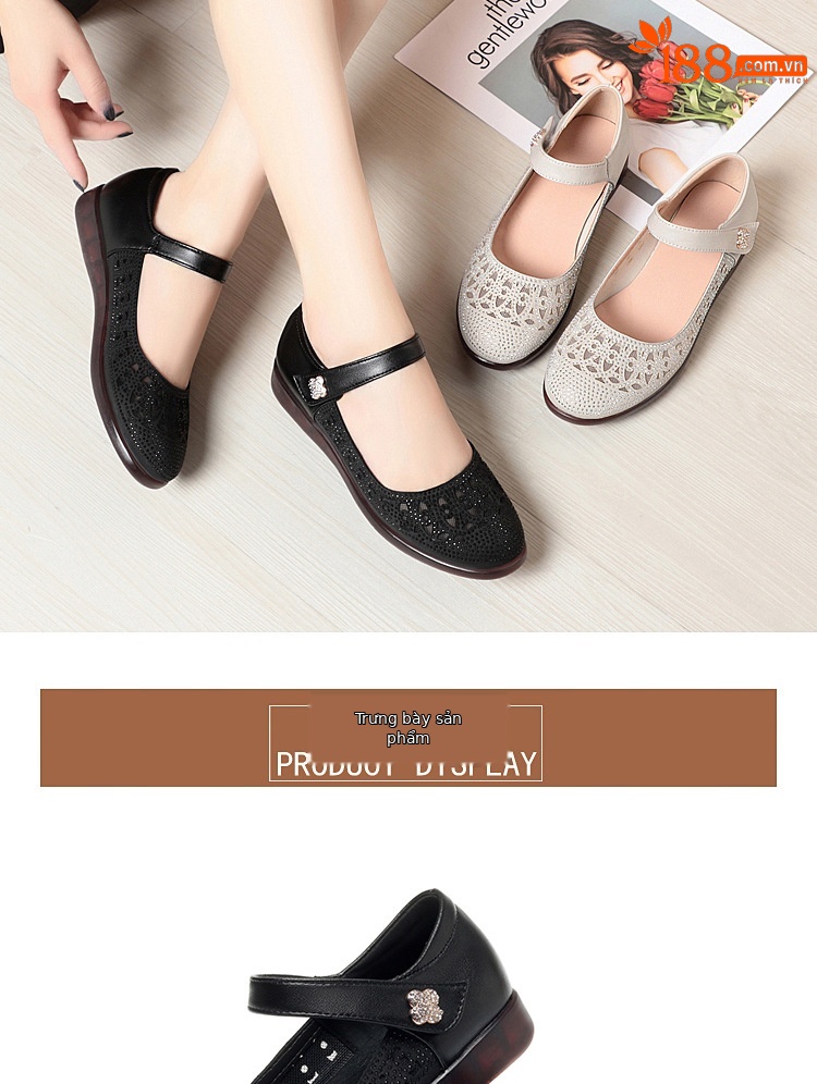 Sandal da thật quai chữ V đế bệt mùa hè cho nữ cỡ lớn — Màu be chi tiết 15