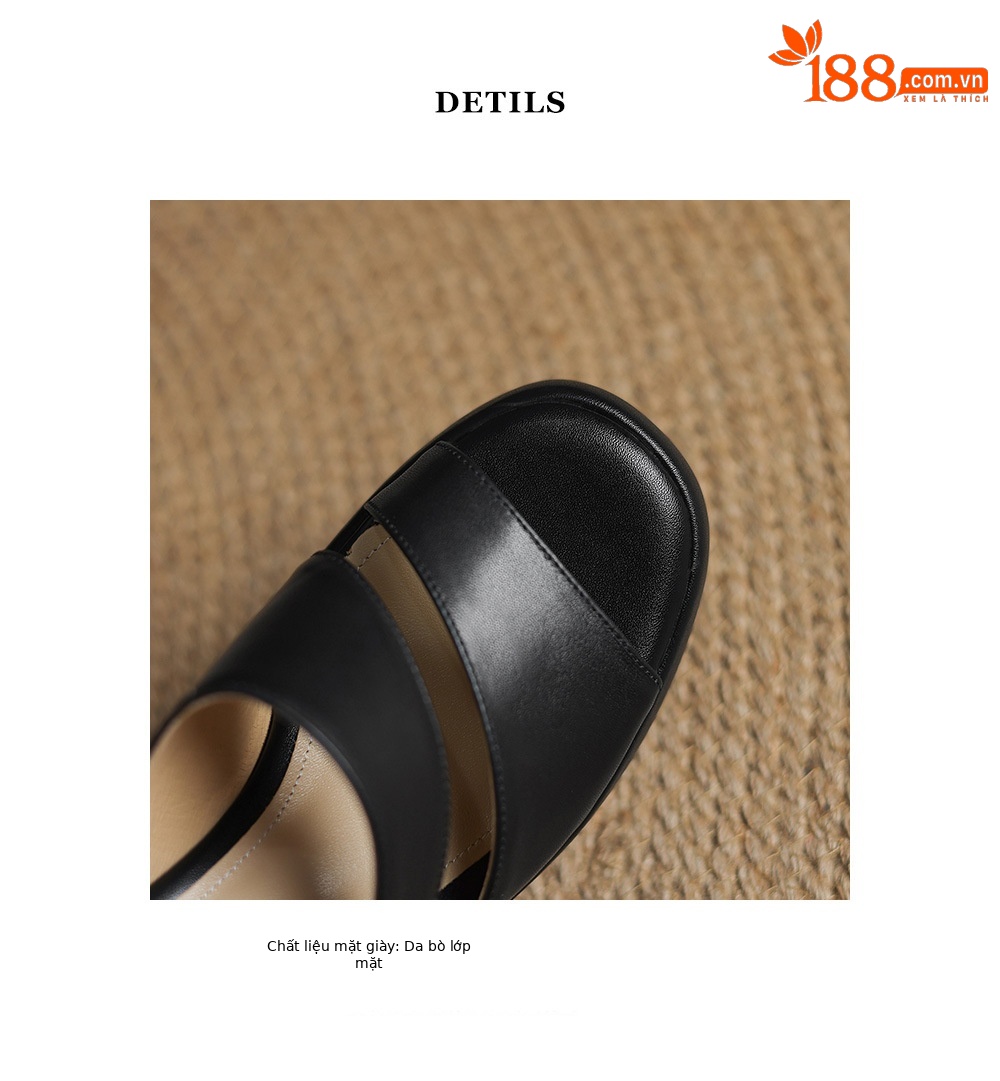 Dép sandal nữ đế xuồng một dây phong cách châu Âu, gót cao 7 cm — đen chi tiết 18