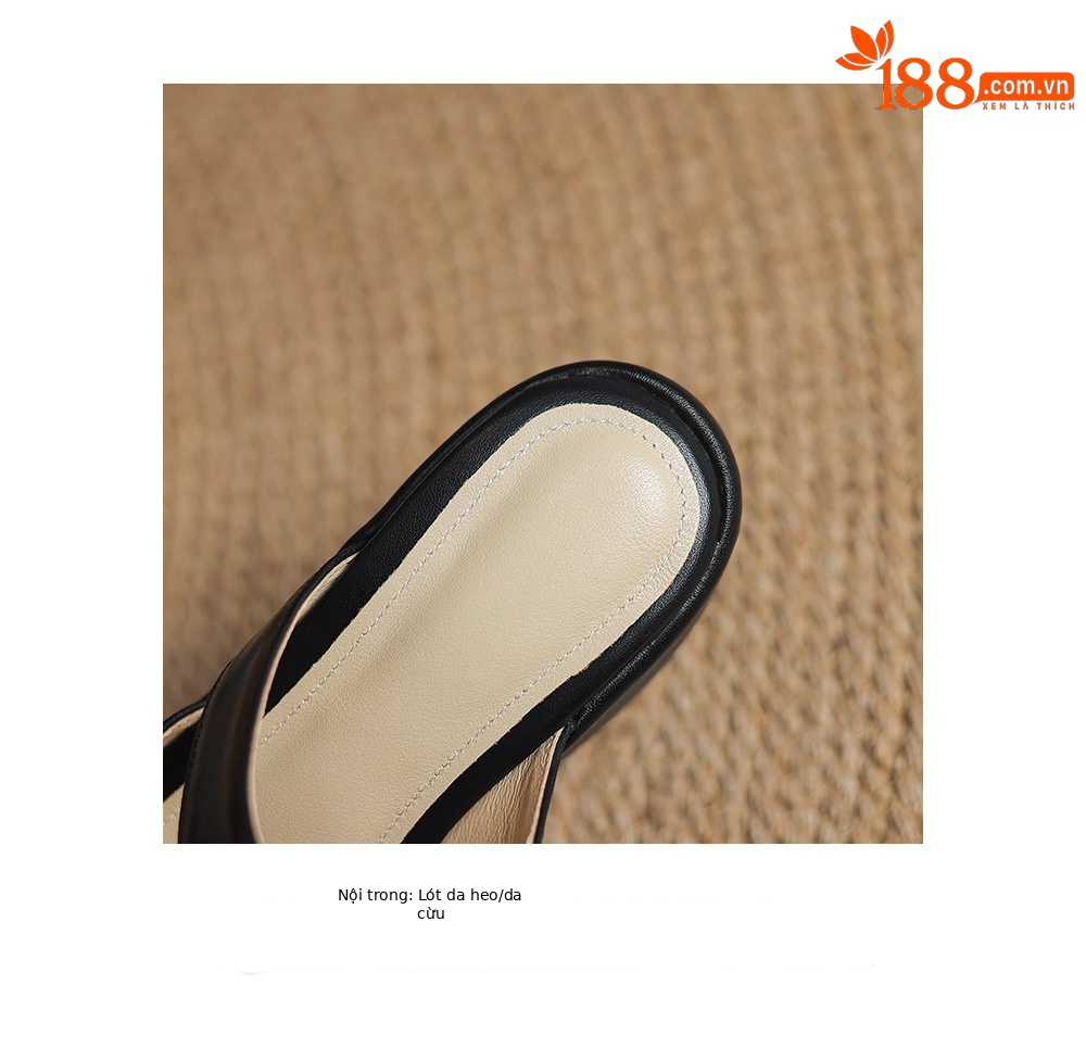Dép sandal nữ đế xuồng một dây phong cách châu Âu, gót cao 7 cm — đen chi tiết 19