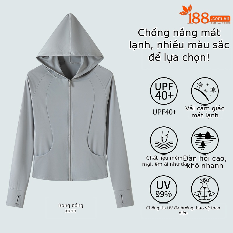 Áo chống nắng nữ mát lạnh sợi lụa, mỏng nhẹ chống tia UV, kiểu dáng ôm sát, phù hợp thể thao ngoài trời — bong bóng xanh