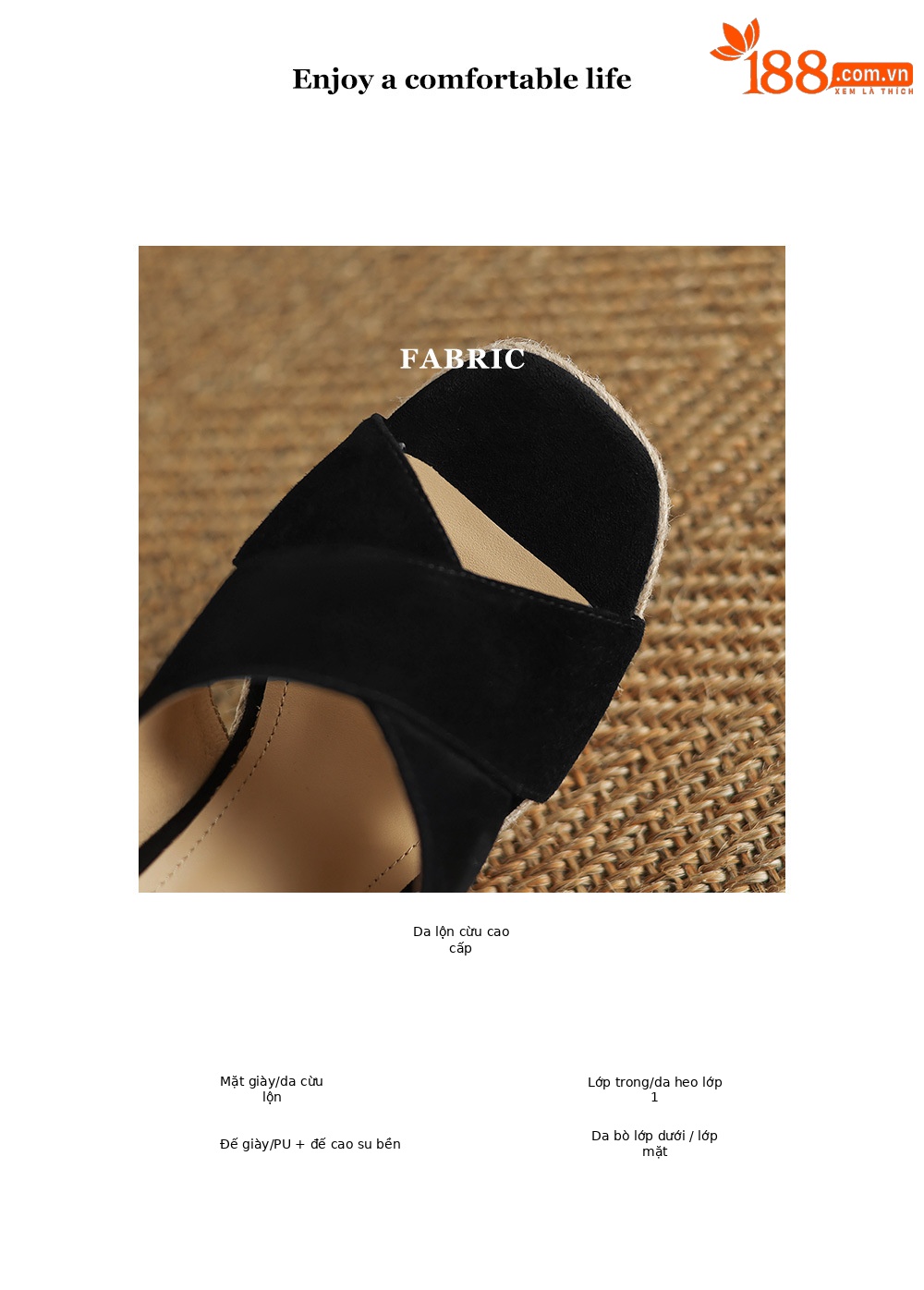 Sandal cao gót nữ quai ngang đế xuồng đan dày — Màu đen chi tiết 2