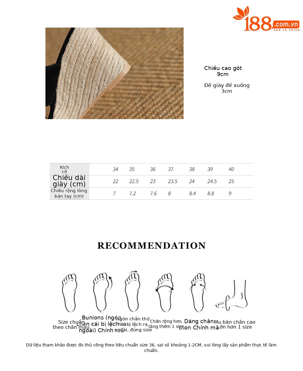 Sandal cao gót nữ quai ngang đế xuồng đan dày — Màu đen chi tiết 3