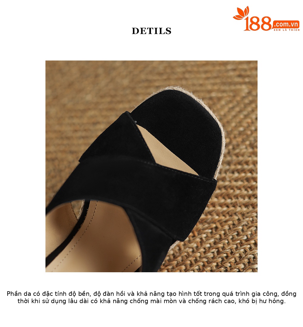Sandal cao gót nữ quai ngang đế xuồng đan dày — Màu đen chi tiết 20
