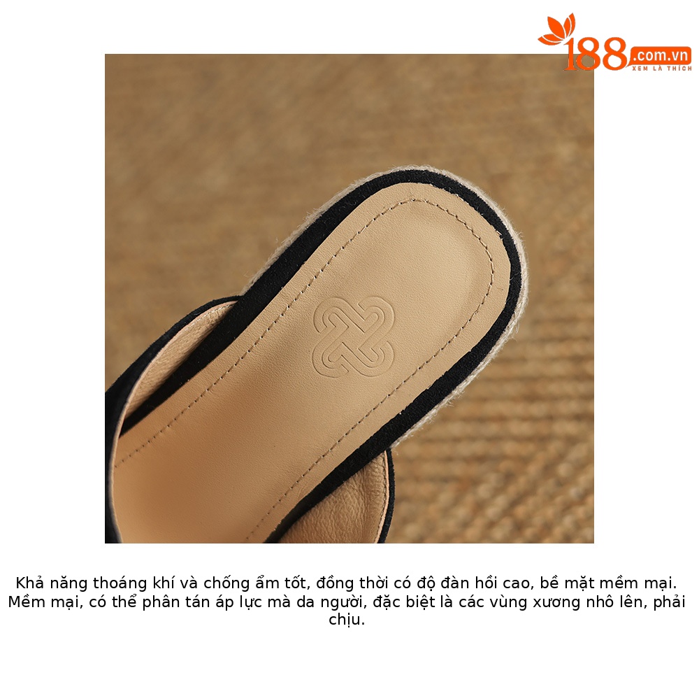 Sandal cao gót nữ quai ngang đế xuồng đan dày — Màu đen chi tiết 21