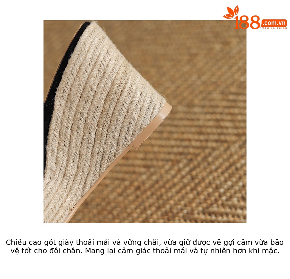 Sandal cao gót nữ quai ngang đế xuồng đan dày — Màu đen chi tiết 22