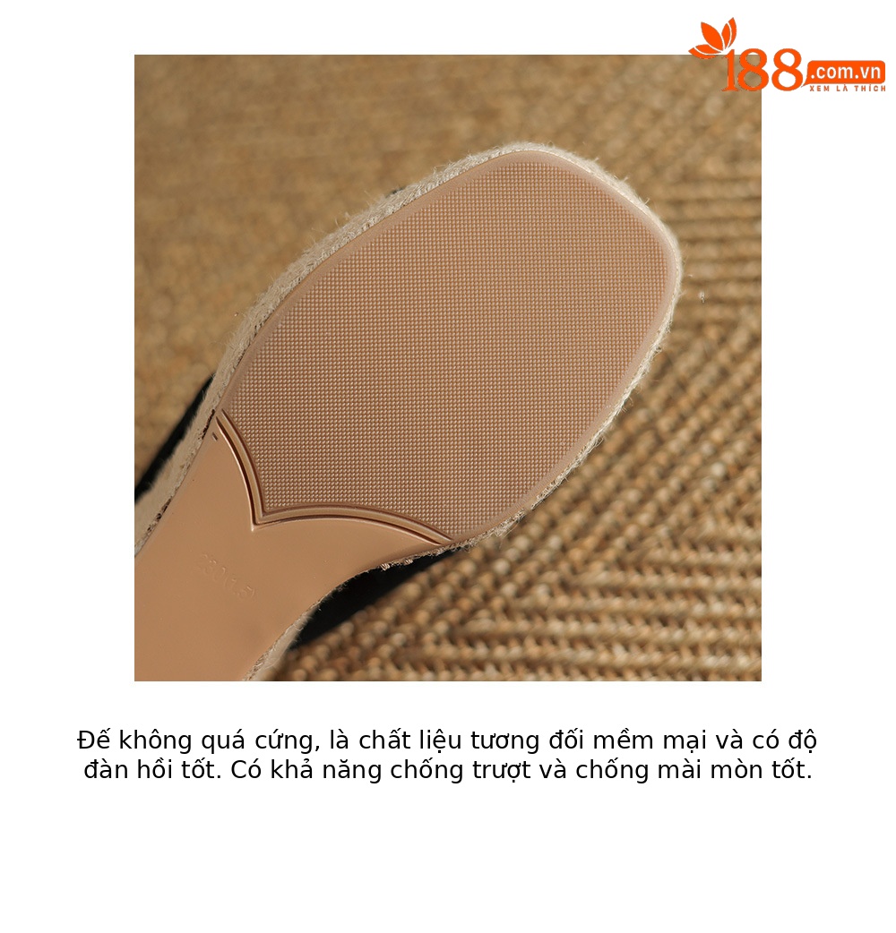 Sandal cao gót nữ quai ngang đế xuồng đan dày — Màu đen chi tiết 23