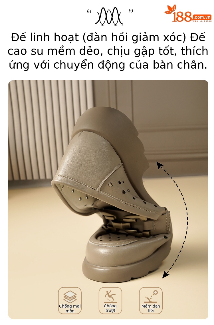 Giày lười nữ da thật đế dày bánh xốp, phong cách xuân hè thoáng khí — Màu nâu chi tiết 3