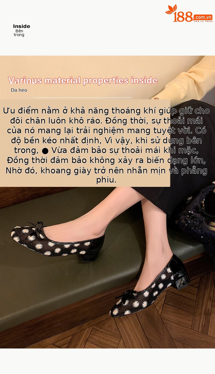 Giày lười nữ mũi tròn miệng nông da thật lưới thoáng khí đế mềm — Màu đen, Màu mơ chi tiết 4