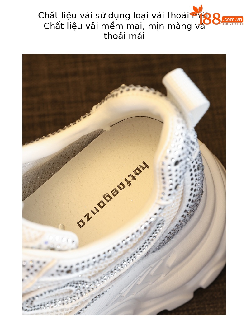 Giày sneaker chunky nữ đế dày mặt lưới đính đá tăng chiều cao — Màu đen chi tiết 7