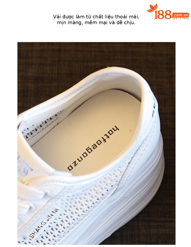 Giày sneaker nữ đế dày tăng chiều cao, mặt lưới thoáng khí, phong cách bánh xốp — Màu đen chi tiết 8