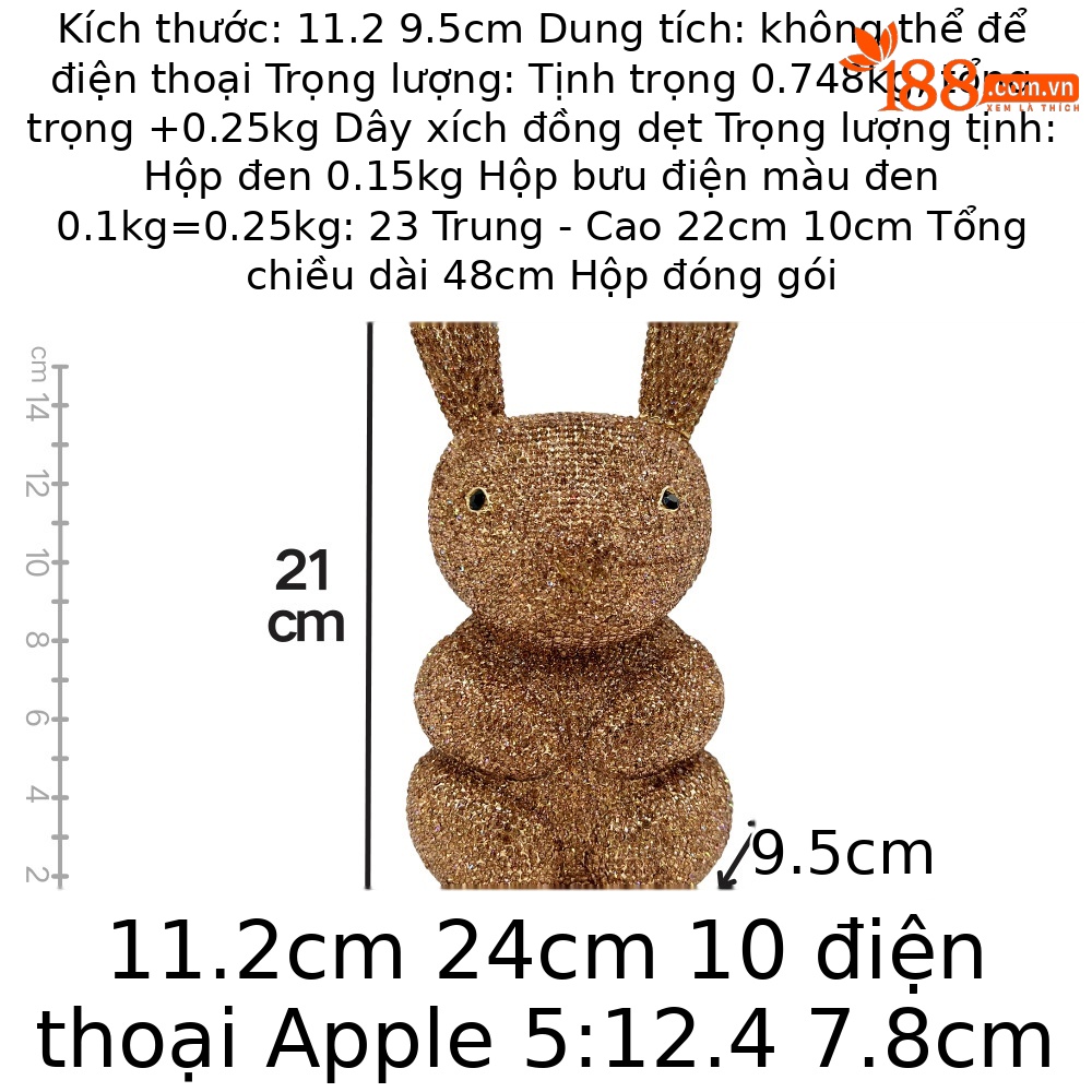 Túi xách tay nữ đính kim cương phong cách thỏ ngọc — Đế vàng kim cương, Màu sâm panh, Nền đen kim cương trắng, Màu xanh ngọc chi tiết 1