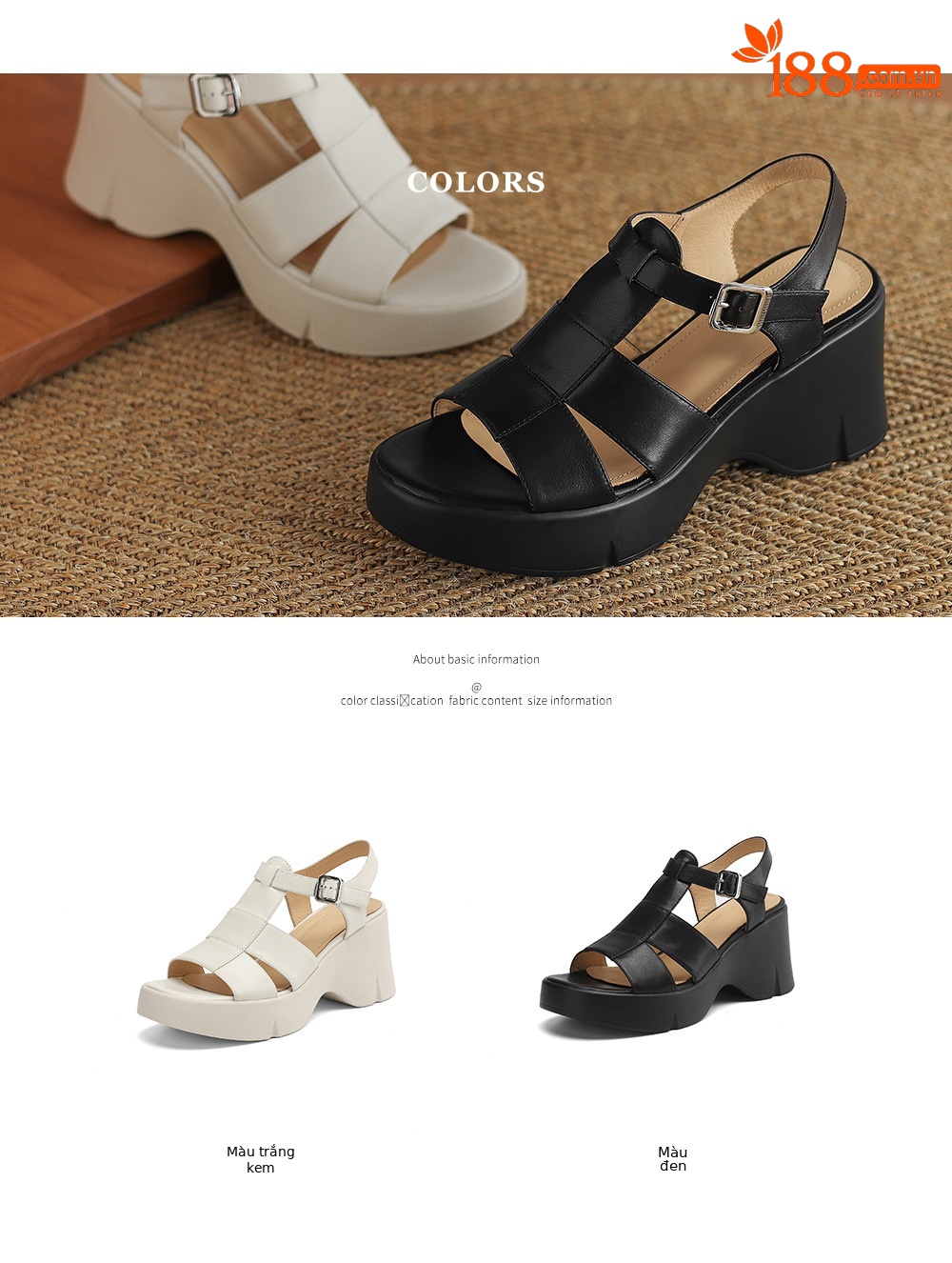 Giày sandal cao gót đế xuồng nữ phong cách La Mã, gót 9 cm, quai rỗng thoáng mát — Màu đen, Màu trắng be chi tiết 4