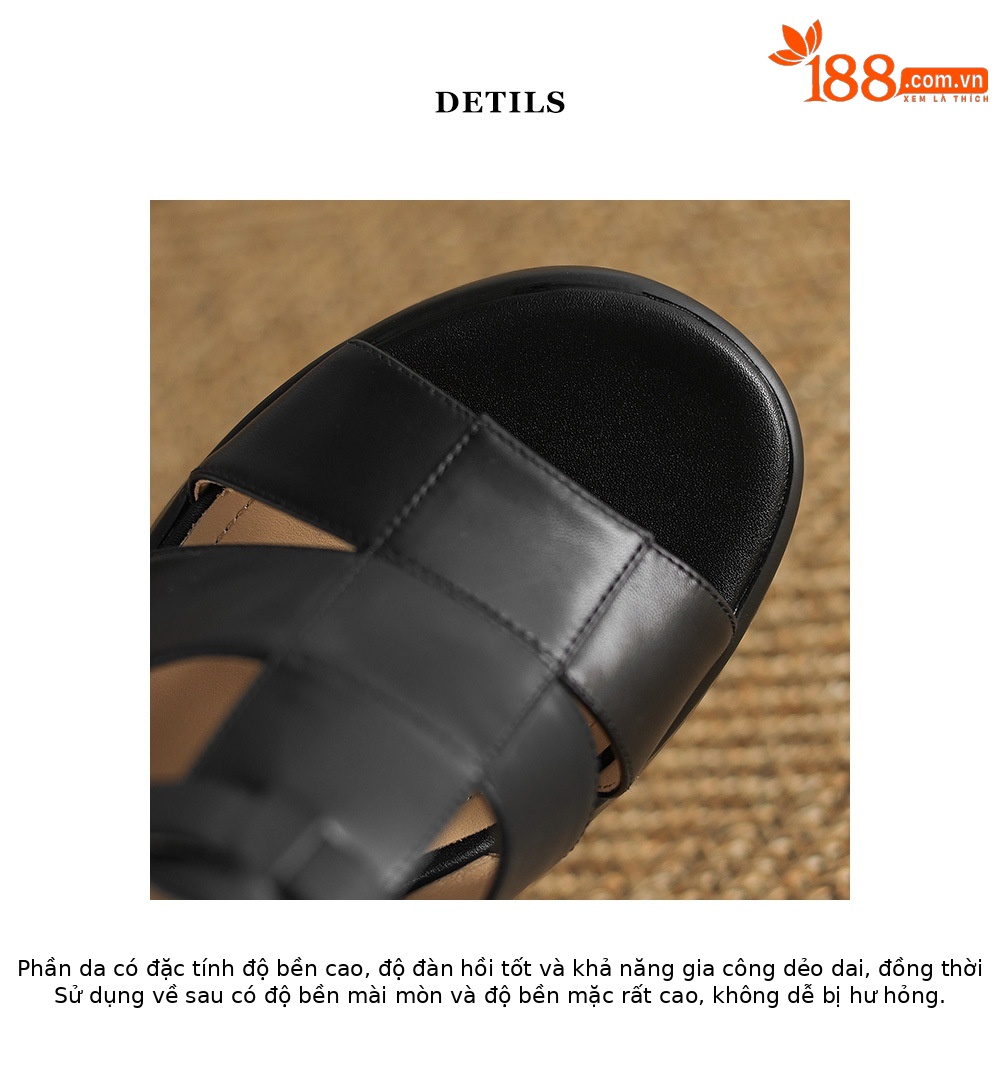 Giày sandal cao gót đế xuồng nữ phong cách La Mã, gót 9 cm, quai rỗng thoáng mát — Màu đen, Màu trắng be chi tiết 16