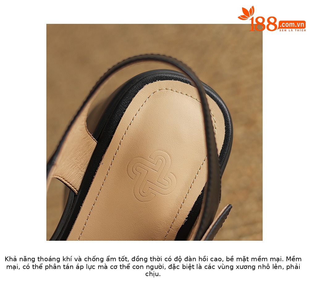 Giày sandal cao gót đế xuồng nữ phong cách La Mã, gót 9 cm, quai rỗng thoáng mát — Màu đen, Màu trắng be chi tiết 17