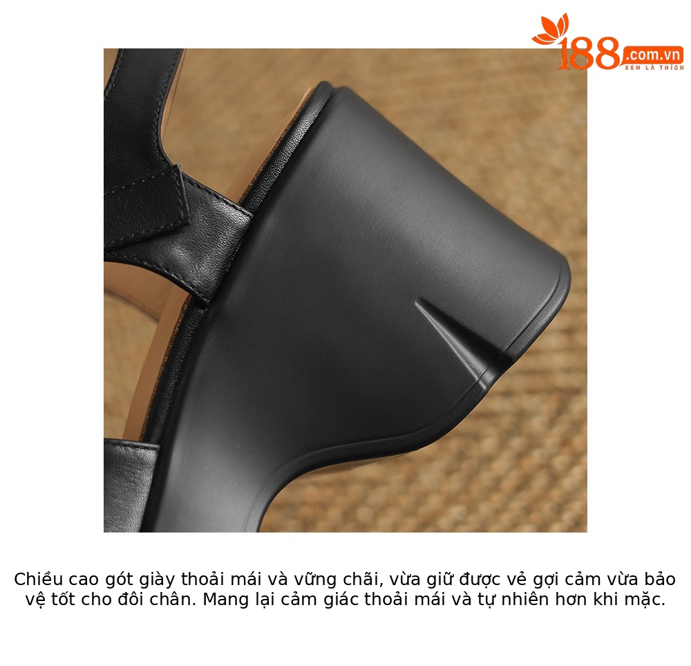 Giày sandal cao gót đế xuồng nữ phong cách La Mã, gót 9 cm, quai rỗng thoáng mát — Màu đen, Màu trắng be chi tiết 18