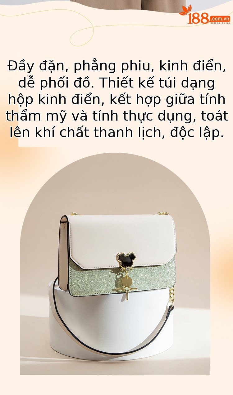 Túi đeo chéo nữ dây xích vuông nhỏ phong cách Hàn Quốc — Màu trắng be chi tiết 2