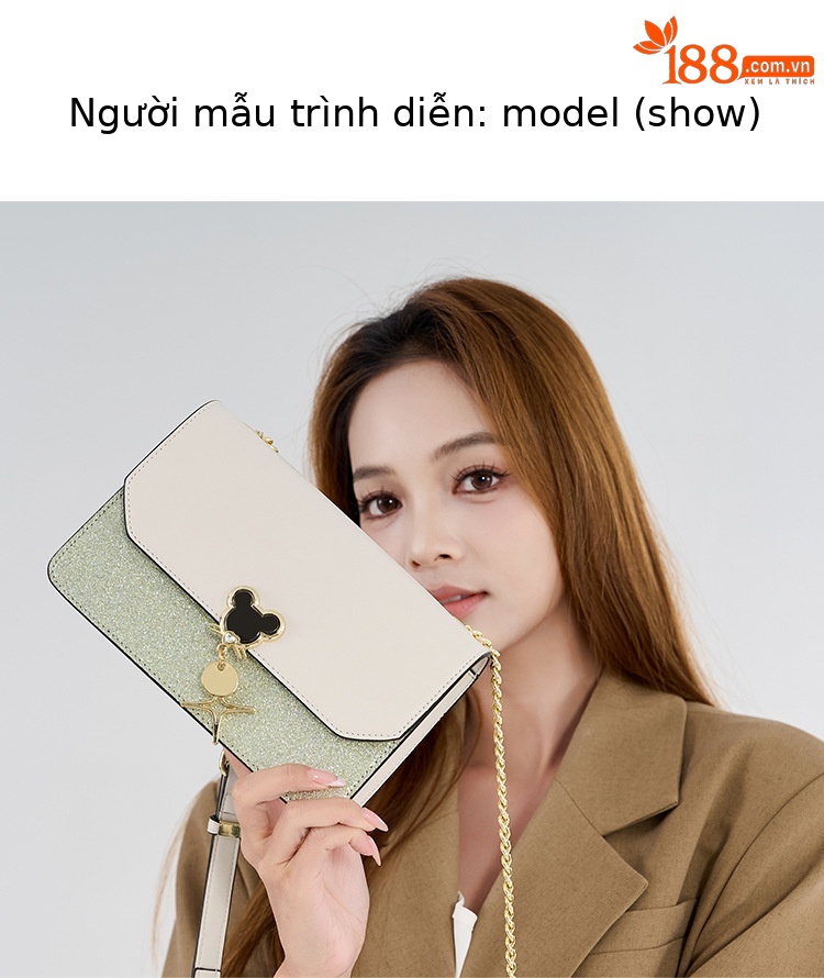 Túi đeo chéo nữ dây xích vuông nhỏ phong cách Hàn Quốc — Màu trắng be chi tiết 8
