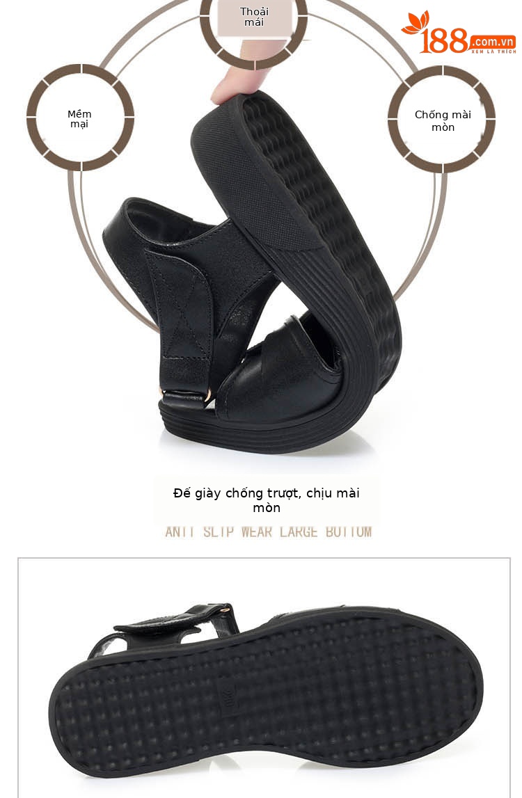 Dép sandal nữ quai chữ V đế bằng chống trượt, đế mềm, size lớn cho mẹ trung niên và cao tuổi đi bên ngoài — Màu be chi tiết 2