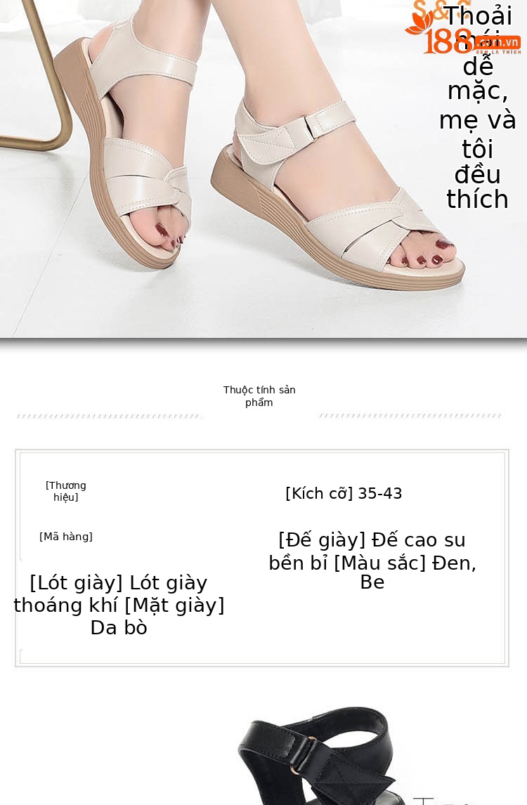 Dép sandal nữ quai chữ V đế bằng chống trượt, đế mềm, size lớn cho mẹ trung niên và cao tuổi đi bên ngoài — Màu be chi tiết 1