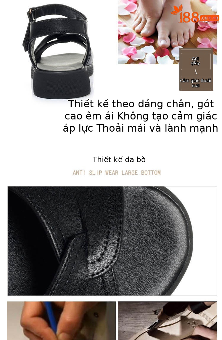 Dép sandal nữ quai chữ V đế bằng chống trượt, đế mềm, size lớn cho mẹ trung niên và cao tuổi đi bên ngoài — Màu be chi tiết 4