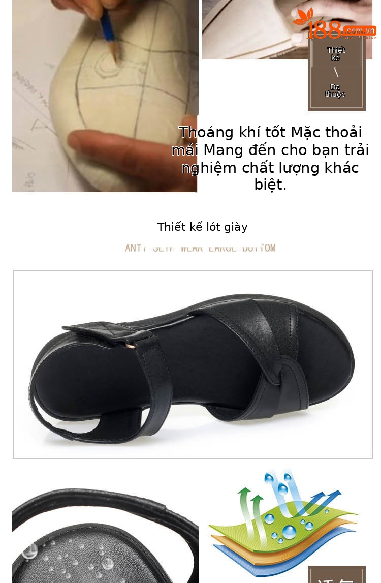 Dép sandal nữ quai chữ V đế bằng chống trượt, đế mềm, size lớn cho mẹ trung niên và cao tuổi đi bên ngoài — Màu be chi tiết 5