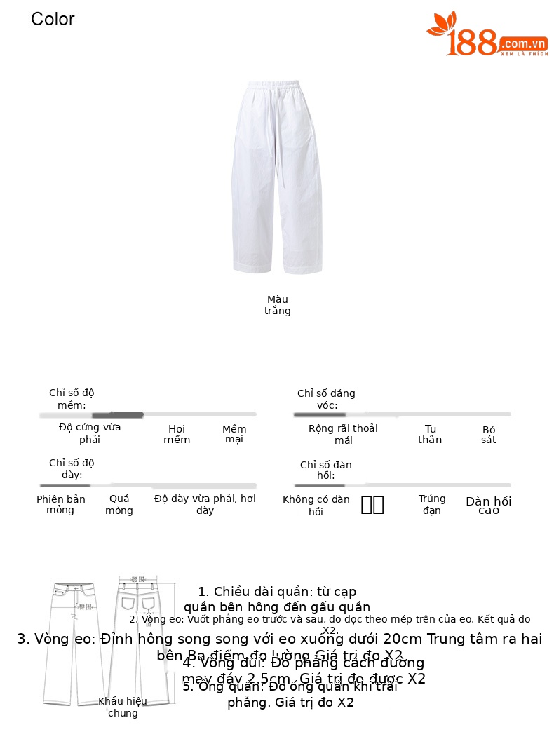 Quần ống rộng cạp cao dáng quả bóng dây rút thắt lưng 9 phần mùa hè — Màu trắng (bao gồm cả lớp lót) chi tiết 5