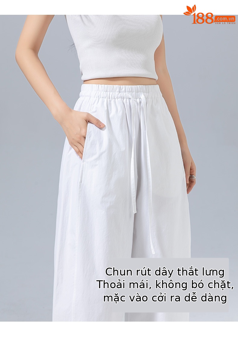 Quần ống rộng cạp cao dáng quả bóng dây rút thắt lưng 9 phần mùa hè — Màu trắng (bao gồm cả lớp lót) chi tiết 12
