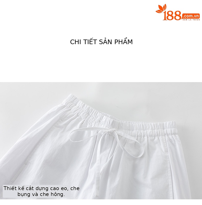 Quần ống rộng cạp cao dáng quả bóng dây rút thắt lưng 9 phần mùa hè — Màu trắng (bao gồm cả lớp lót) chi tiết 14