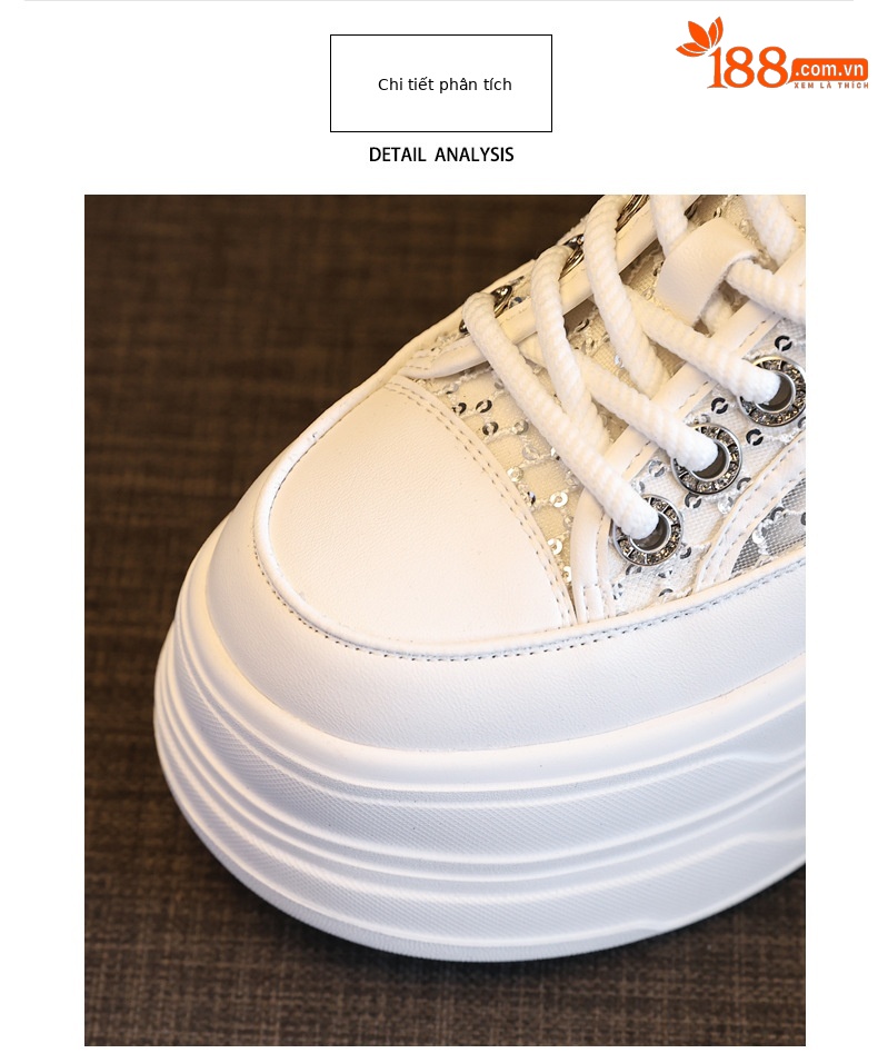 Giày sneaker trắng đế dày tăng chiều cao nữ 180-8, dép lê bít mũi xỏ chân mùa hè 2025 — Màu trắng, Màu bạc chi tiết 7