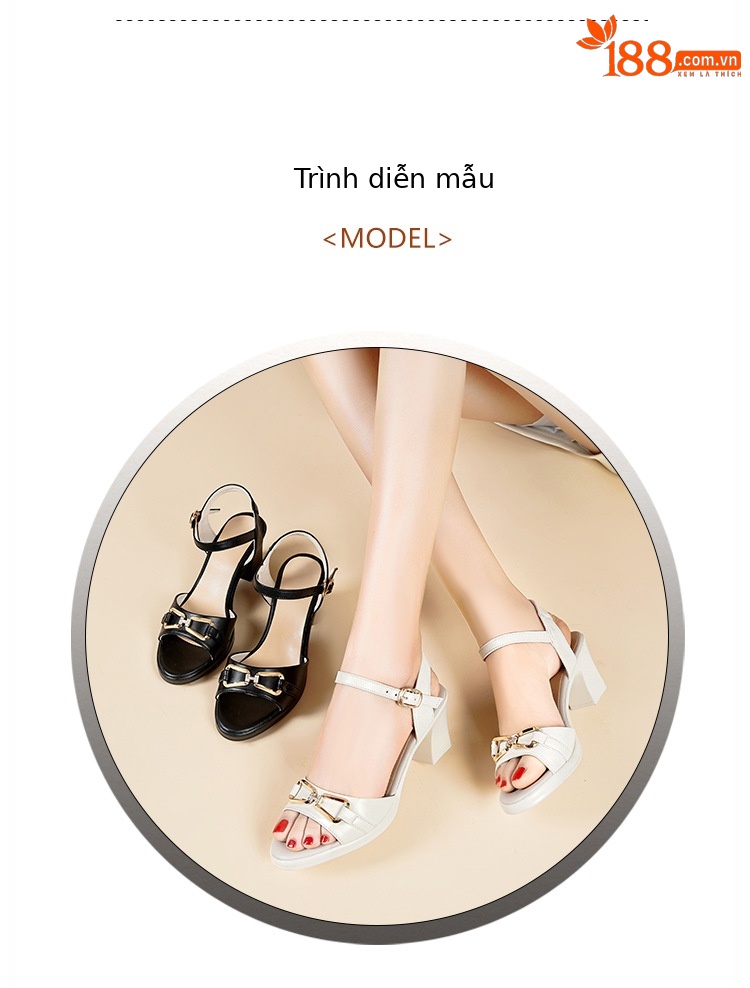 Giày cao gót nữ đế thô da thật cỡ lớn thoải mái tôn dáng — Màu đen chi tiết 6