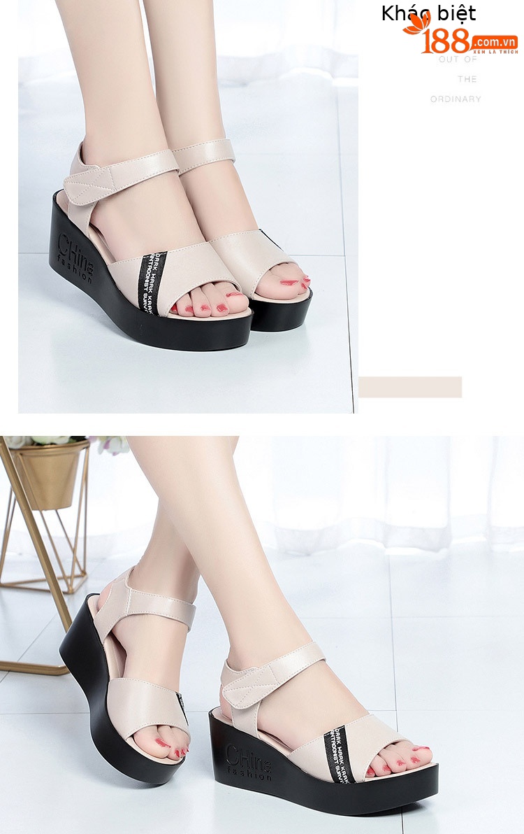 Sandal nữ đế xuồng đế dày mùa hè size lớn — đen chi tiết 8