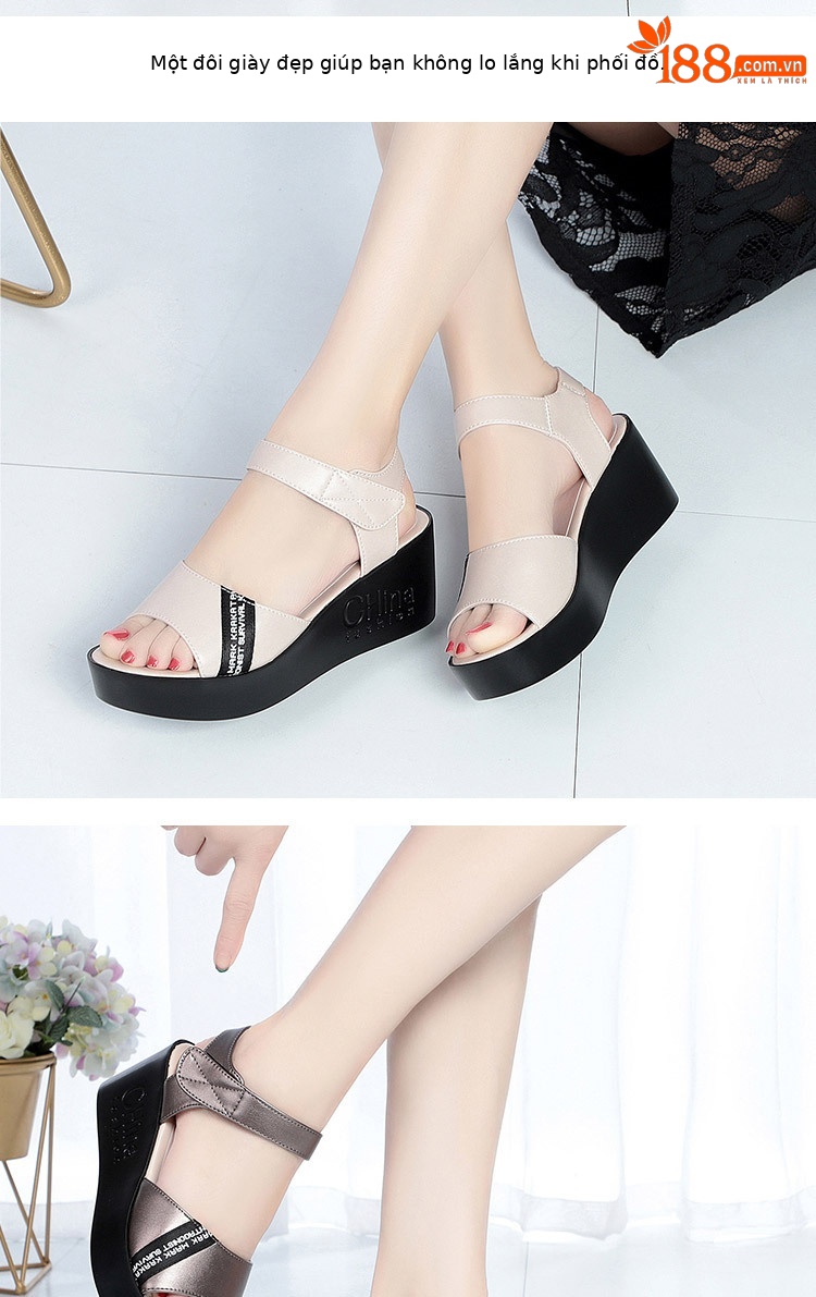 Sandal nữ đế xuồng đế dày mùa hè size lớn — đen chi tiết 9