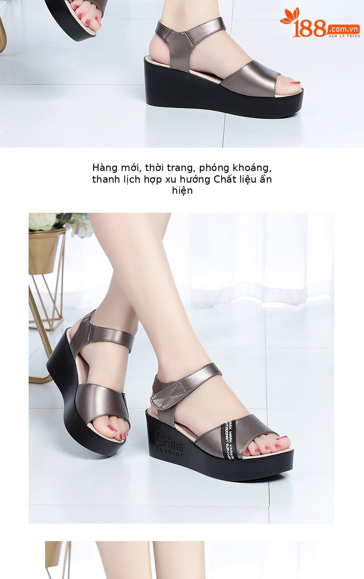 Sandal nữ đế xuồng đế dày mùa hè size lớn — đen chi tiết 10