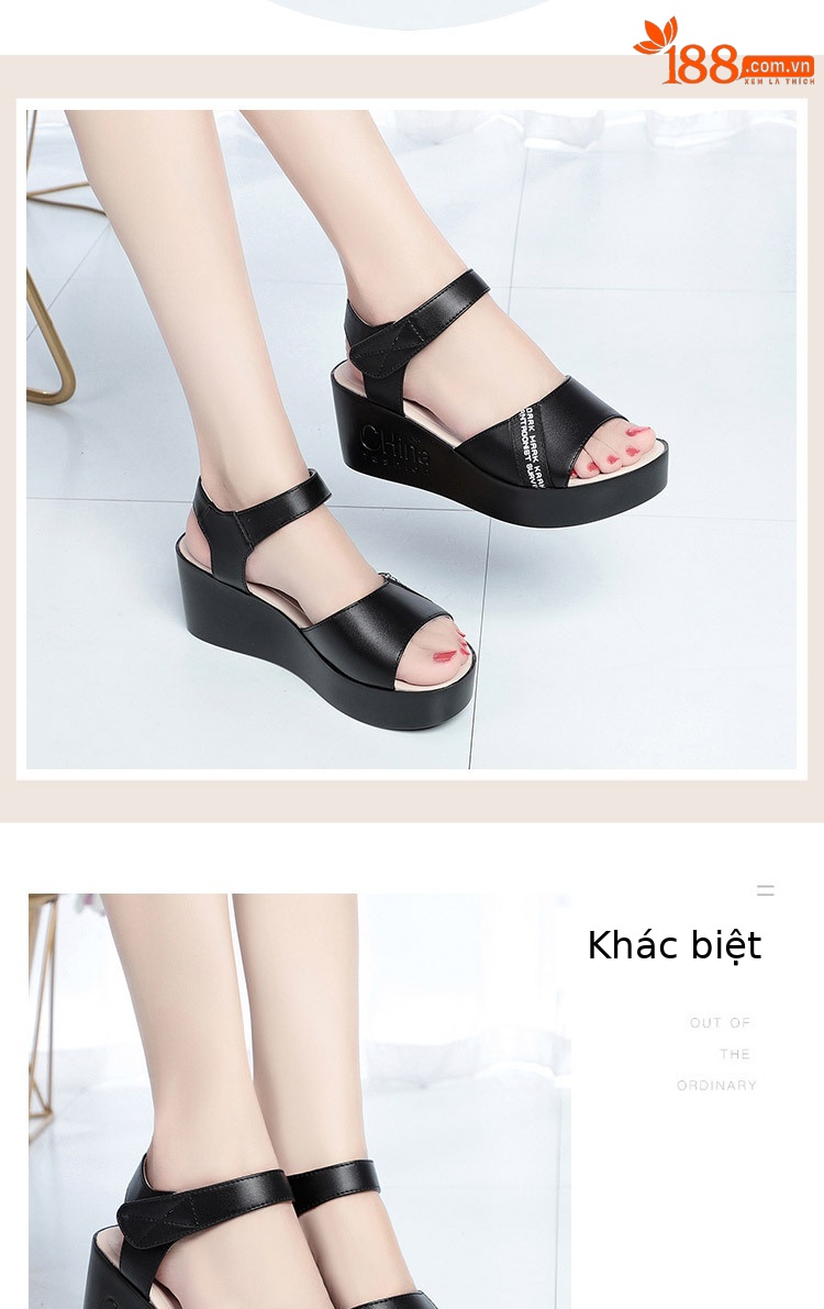 Sandal nữ đế xuồng đế dày mùa hè size lớn — đen chi tiết 12