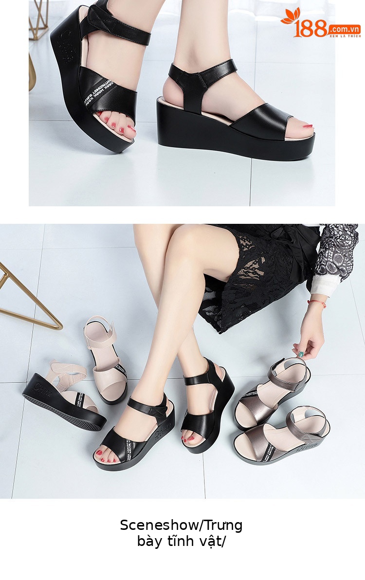 Sandal nữ đế xuồng đế dày mùa hè size lớn — đen chi tiết 14